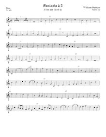 Partition viole de basse (octave aigu clef), Fantasia pour 3 violes de gambe