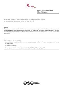 Culture mixte des classes et stratégies des filles - article ; n°1 ; vol.110, pg 5-15