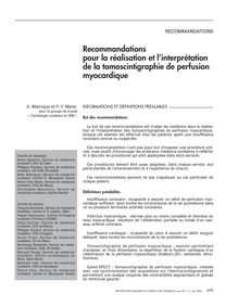 Les conditions de réalisation et d’interprétation des tomoscintigraphies myocardiques de perfusion