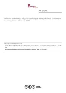 Richard Sandberg, Psycho-pathologie de la paranoïa chronique - compte-rendu ; n°1 ; vol.2, pg 893-896