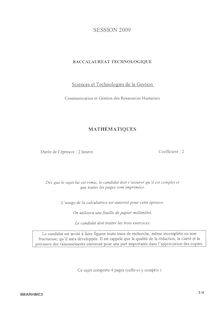 Sujet du bac STG 2009: Mathématiques CGRH