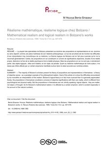 Réalisme mathématique, réalisme logique chez Bolzano / Mathematical realism and logical realism in Bolzano s works - article ; n°3 ; vol.52, pg 457-478