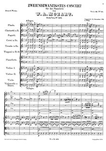 Partition , Allegro, Piano Concerto No.22, E♭ major, Mozart, Wolfgang Amadeus