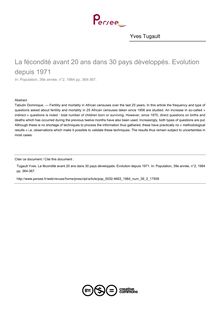 La fécondité avant 20 ans dans 30 pays développés. Evolution depuis 1971 - article ; n°2 ; vol.39, pg 364-367