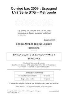 Corrigé du bac STG 2009: Espagnol LV2, Métropole