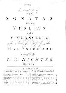Partition violon 2, 6 Trio sonates, A second set of six sonatas, for two violins and a violoncello with a thorough bass for the harpsichord