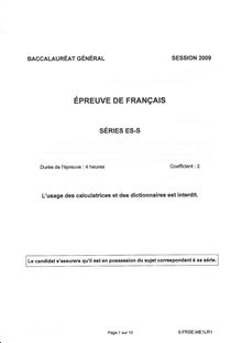 Français 2009 Scientifique Baccalauréat général
