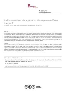 La Roche-sur-Yon, ville atypique ou ville moyenne de l Ouest français ? - article ; n°1 ; vol.171, pg 495-512