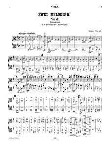 Partition altos, 2 Melodies Op.53, Grieg, Edvard