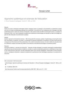 Approche systémique et sciences de l éducation - article ; n°1 ; vol.67, pg 29-36