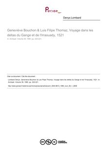 Geneviève Bouchon & Luis Filipe Thomaz, Voyage dans les deltas du Gange et de l Irraouady, 1521  ; n°1 ; vol.39, pg 220-221