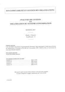 Analyses de gestion et organisation du système d information 2007 BTS Comptabilité et gestion des organisations
