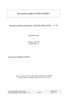Sciences biologiques - biotechnologie 2007 BTS Industries céréalières