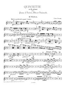Partition violon I , partie, Quintette en Fa mineur, pour piano, 2 violons, alto et violoncelle
