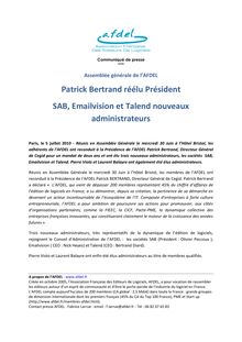Patrick Bertrand réélu Président SAB, Emailvision et Talend ...