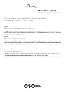Équité, efficacité et égalisation fiscale territoriale - article ; n°4 ; vol.44, pg 835-848