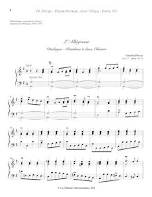 Partition L’Allégresse, Pièces d Orgue, Pièces choisies de la composition de Mr Piroye, Professeur de musique & Organiste à Paris.