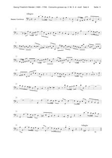 Partition Continuo, Concerto Grosso en D minor, HWV 316, D minor par George Frideric Handel