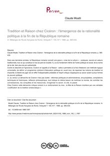 Tradition et Raison chez Cicéron : l émergence de la rationalité politique à la fin de la République romaine - article ; n°1 ; vol.100, pg 385-430