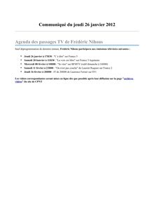 Agenda des passages TV de Frédéric Nihous