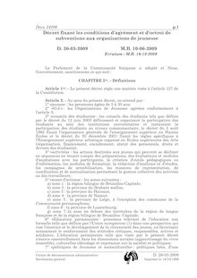 décret du 26 mars 2009 fixant les conditions d’agrément et d’octroi de subventions aux organisations de jeunesse 