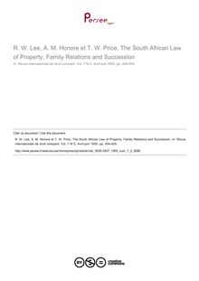 R. W. Lee, A. M. Honore et T. W. Price, The South African Law of Property, Family Relations and Succession - note biblio ; n°2 ; vol.7, pg 454-455
