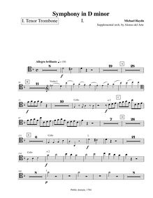 Partition ténor Trombone 1, Symphony No.30, D minor, Haydn, Michael
