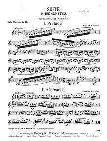 Partition clarinette , partie,  en pour Old Style, B♭ Major, Lloyd, Charles Harford