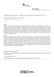 Settlement patterns, polities and regional complexity in the Southeast Arabian Iron Age - article ; n°2 ; vol.24, pg 49-60