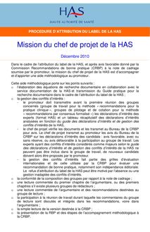 Attribution du label de la HAS à des recommandations de bonne pratique - Mission du chef de projet de la HAS