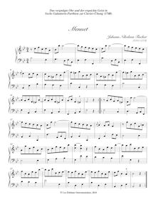 Partition Menuet (B-flat major), Das vergnügte Ohr und der erquickte Geist en Sechs Galanterie-Parthien zur Clavier-Übung par Johann Nikolaus Tischer