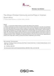 The African Christian Community and its Press in Victorian South Africa. - article ; n°96 ; vol.24, pg 455-476