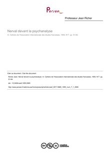 Nerval devant la psychanalyse - article ; n°1 ; vol.7, pg 51-64