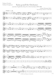 Partition violon 2 solo et violons II en ripieno, 6 anglais , Bach, Johann Sebastian