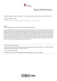 Organisation territoriale et monopole du thé dans la Chine des Song (960-1059) - article ; n°5 ; vol.46, pg 977-1007
