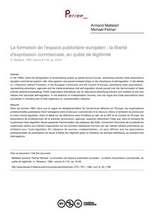 La formation de l espace publicitaire européen : la liberté d expression commerciale, en quête de légitimité - article ; n°42 ; vol.8, pg 43-62