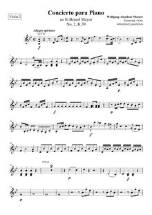 Partition violons II, Piano Concerto No.2, B♭ major, Mozart, Wolfgang Amadeus