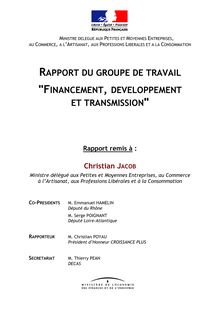 Rapport du groupe de travail Financement, développement et transmission