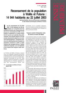 Recensement de la population à Wallis et Futuna : 14 944 habitants au 22 juillet 2003 