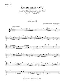 Partition flûte 2, 6 Trio sonates, Sonates en trio pour trois flûtes traversières sans basse par Joseph Bodin de Boismortier