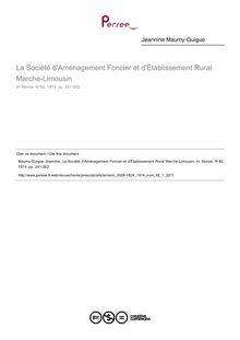 La Société d Aménagement Foncier et d Établissement Rural Marche-Limousin - article ; n°1 ; vol.82, pg 241-262
