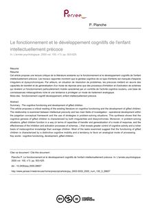 Le fonctionnement et le développement cognitifs de l enfant intellectuellement précoce - article ; n°3 ; vol.100, pg 503-525