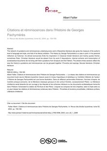 Citations et réminiscences dans l Histoire de Georges Pachymérès - article ; n°1 ; vol.62, pg 159-180