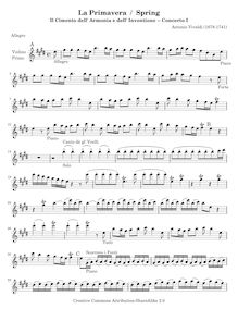 Partition violons I, violon Concerto en E major, RV 269, La primavera (Spring) from Le quattro stagioni (The Four Seasons)