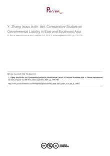Y. Zhang (sous la dir. de), Comparative Studies on Govemmental Liability in East and Southeast Asia - note biblio ; n°3 ; vol.53, pg 776-778