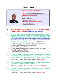Vincent GIARD 3 Syllabus des cours dispensés en 2010 - 2011 ...