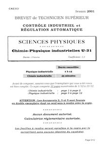 Physique Chimie 2001 BTS Contrôle industriel et régulation automatique