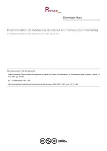 Discrimination et médecine du travail en France (Commentaire) - article ; n°3 ; vol.15, pg 97-101