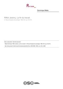 Rifkin Jeremy, La fin du travail.  ; n°3 ; vol.39, pg 612-613