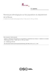 Remarques ethnologiques sur les populations du département de la Meuse. - article ; n°1 ; vol.10, pg 418-424
